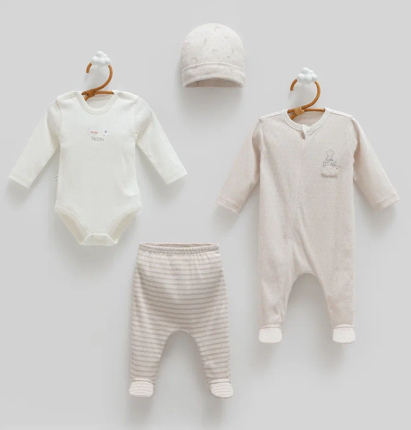 9994 gris garcon Ensemble naissance 4 pièces 100% coton – Image 1