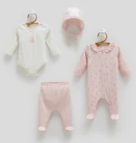 Ensemble bébé fille 4 pièces – Douceur & élégance