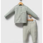 Ensemble bébé en lin 2 pièces – Chemise col mao & pantalon