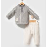 Ensemble bébé en lin 2 pièces – Chemise rayée & pantalon