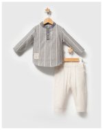 Ensemble bébé en lin 2 pièces – Chemise rayée & pantalon