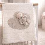 Couverture bébé en tricot avec ourson – Douceur & élégance
