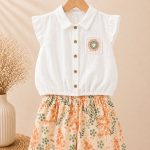 Ensemble bébé fille 2 pièces chemisier & short fleuri – 100% coton