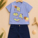 Ensemble garçon 2 pièces imprimé “REAL” – jaune & bleu