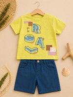 Ensemble garçon 2 pièces imprimé “REAL” – jaune & bleu – Image 2