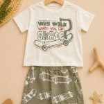 Ensemble garçon 2 pièces motif skate – beige & bleu