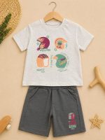 Ensemble garçon 2 pièces imprimé “Road & Surf” – beige & bleu – Image 2
