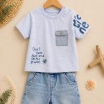 Ensemble garçon 2 pièces t-shirt imprimé & short en jean – style casual