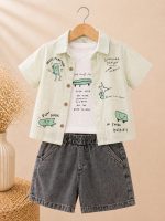 Ensemble garçon 3 pièces chemise imprimée, t-shirt & short – style casual – Image 2