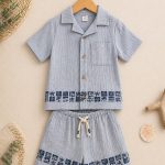 Ensemble garçon 2 pièces chemise & short brodé – style bord de mer