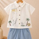 Ensemble garçon 2 pièces chemise imprimée & short léger – thème jungle
