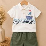Ensemble garçon 2 pièces polo imprimé & short vert – style marin