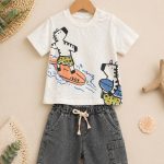 Ensemble garçon 2 pièces t-shirt imprimé & short en jean – thème surf