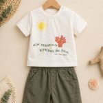 Ensemble garçon 2 pièces t-shirt imprimé & short vert – style estival