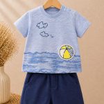 Ensemble garçon 2 pièces t-shirt imprimé & short – thème plage