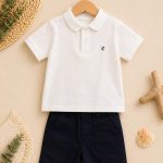 Ensemble garçon 2 pièces polo blanc & short marine – style classique