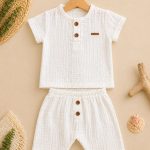 Ensemble garçon 2 pièces en gaze de coton blanc