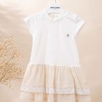 Robe bébé fille bi-matière coton & lin avec volants – élégance naturelle