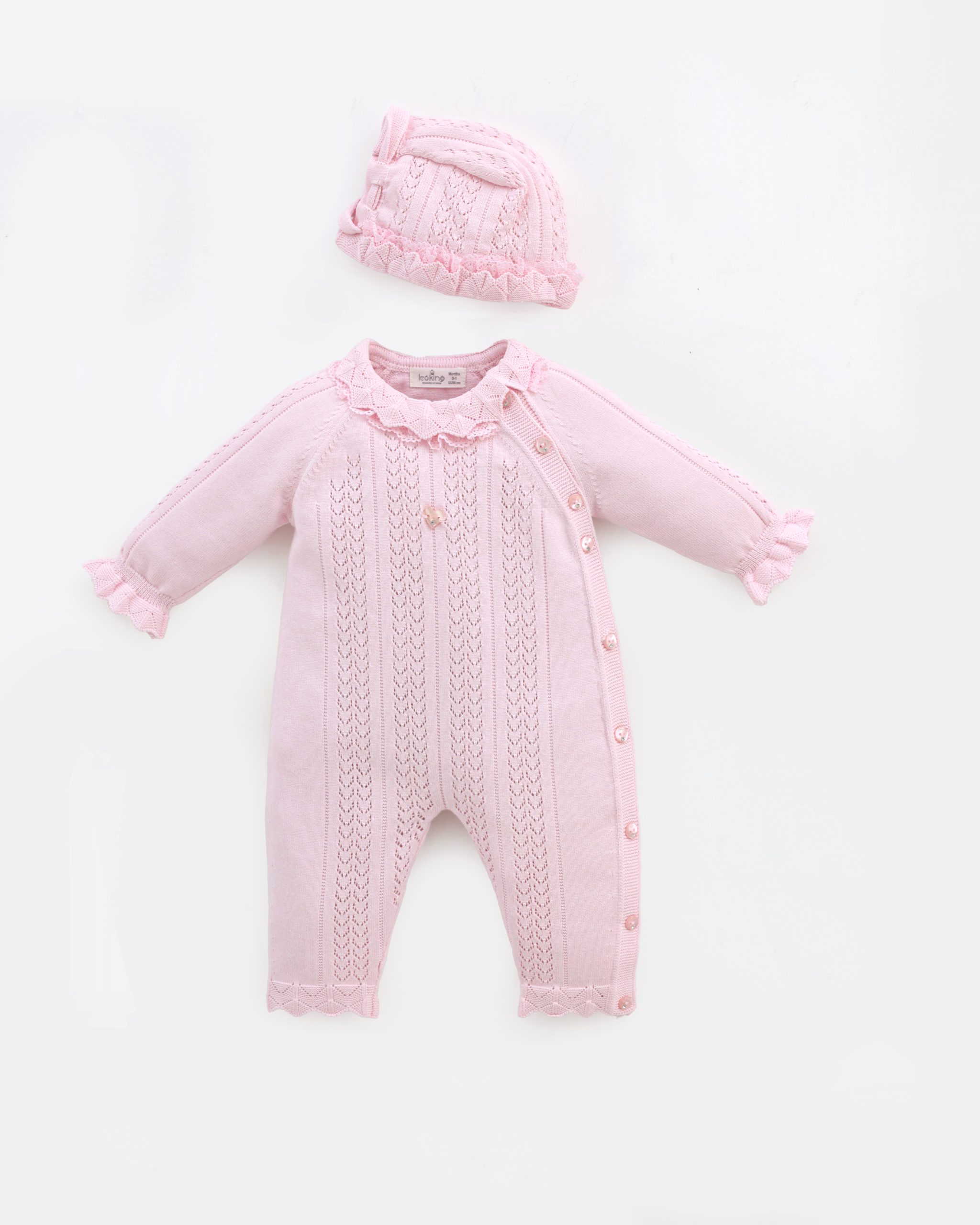 7478 pink Grenouillère bébé élégante avec bonnet assorti – Image 1