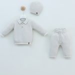 Ensemble bébé 3 pièces en maille coton avec bonnet assorti