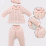 Ensemble bébé 3 pièces en maille coton avec bonnet assorti