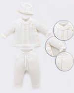 Ensemble bébé 3 pièces en maille coton avec bonnet assorti – Image 2