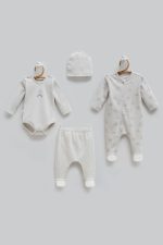 Ensemble bébé 4 pièces en coton avec bonnet assorti – Image 2