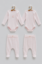 Lot de 2 Bodies & 2 Pantalons Bébé Fille en Coton – Little Bird