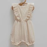 Barboteuse Bébé Fille Beige en Gaze de Coton