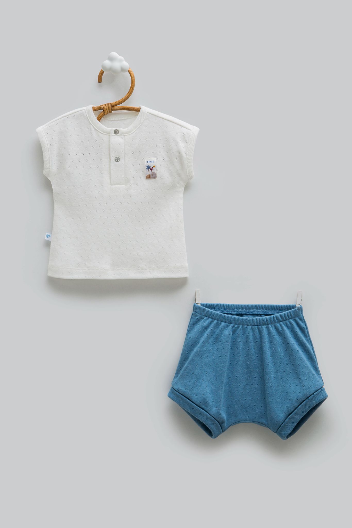 TKE2381 Indigo Ensemble Bébé 2 Pièces en Coton Ajouré – Image 1