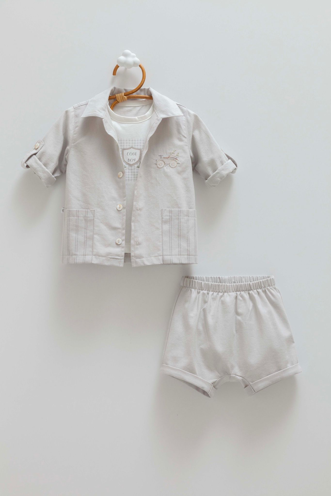 TKE2439 Gri Ensemble Bébé Garçon 3 Pièces Chic – Image 1