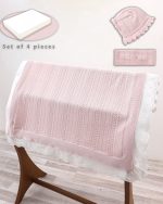 Coffret Couverture Bébé en Maille Rose – Ensemble 4 Pièces