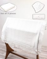 Coffret Couverture Bébé en Maille Blanche – Ensemble 4 Pièces