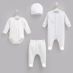 Ensemble Naissance 4 Pièces – Bleu Clair en Coton Doux