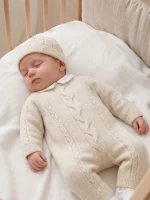 Combinaison Tricot Mérinos à Boutonnage Latéral avec Bonnet et Grenouillère Col Polo – Image 9