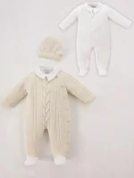 Combinaison Tricot Mérinos à Boutonnage Latéral avec Bonnet et Grenouillère Col Polo – Image 8