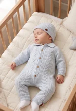 Combinaison Tricot Mérinos à Col Polo avec Bonnet et Grenouillère Coton – Image 5