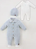 Combinaison Tricot Mérinos à Col Polo avec Bonnet et Grenouillère Coton – Image 4